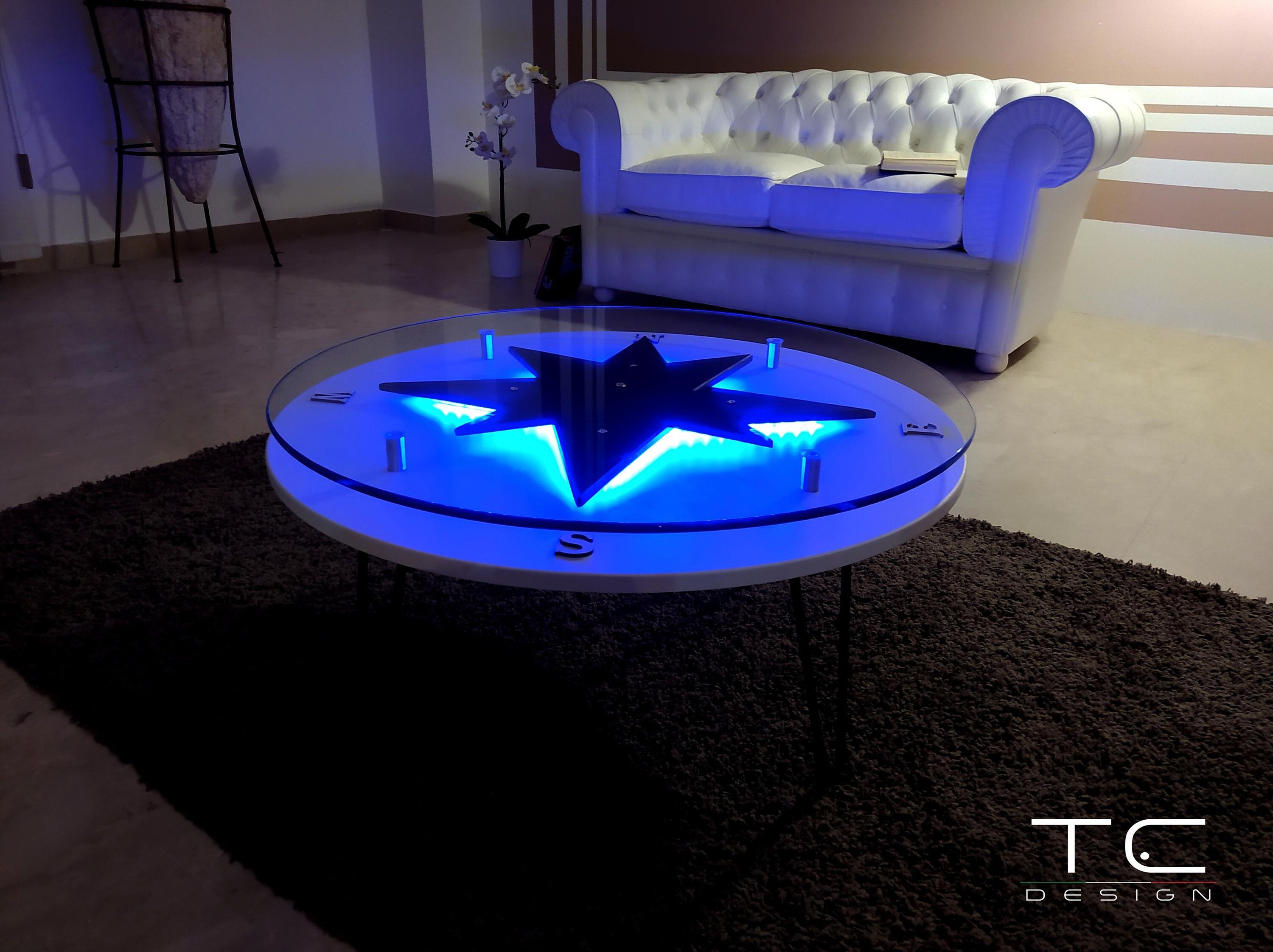 Destiny Modern Glass Round Coffee Table With Led Lights Etsy