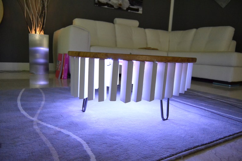 Round Coffee Table With Led Lights Wooden Modern Design Etsy