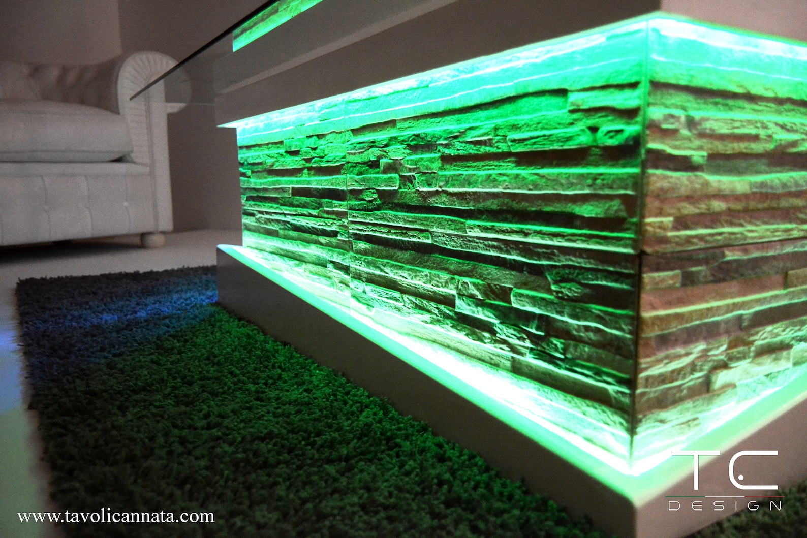 Stone Model Coffee Table With Led Lights Glass Top Etsy