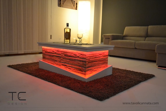 Tavolino da salotto contenitore con luci led Design rustic /moderno Modello  Stone -  Italia