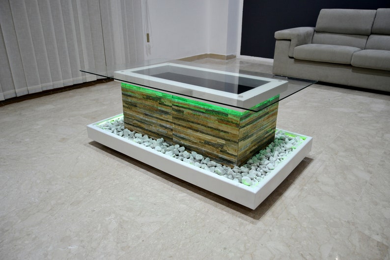 Modern Coffee Table With Integrated Water Fountain Indoor Etsy