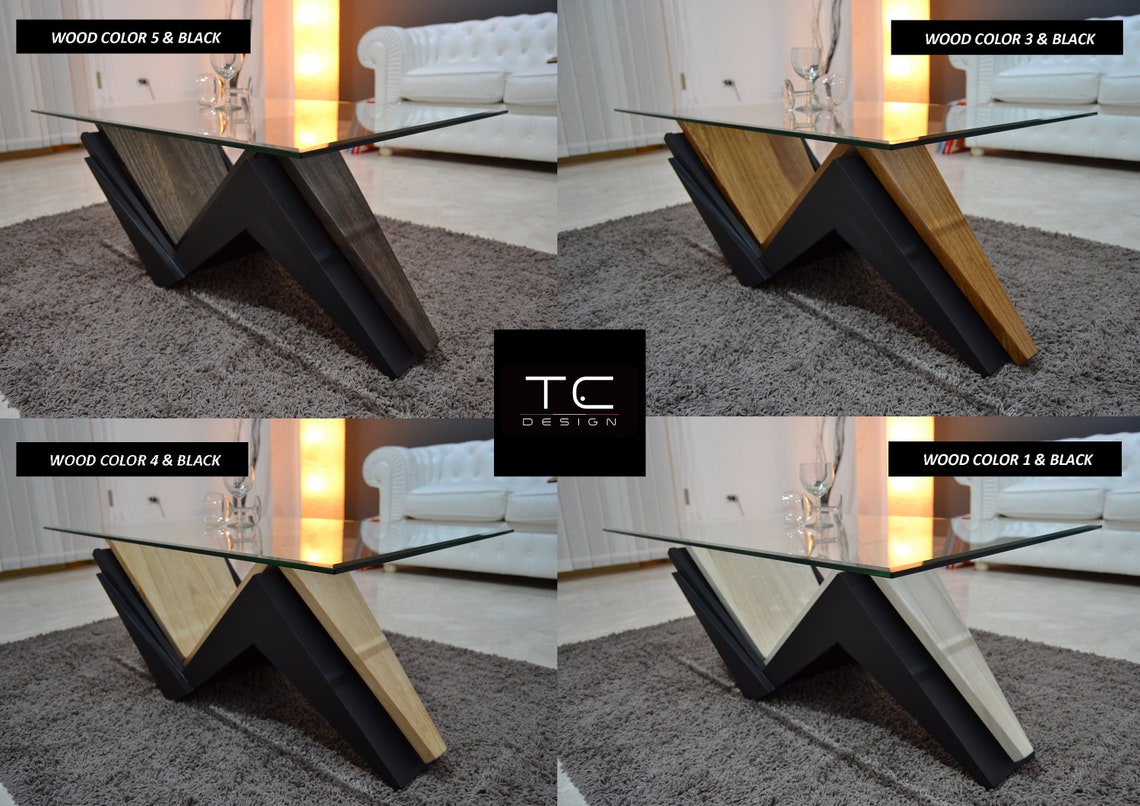 Modern coffee table in wood and glass with led lights | Etsy