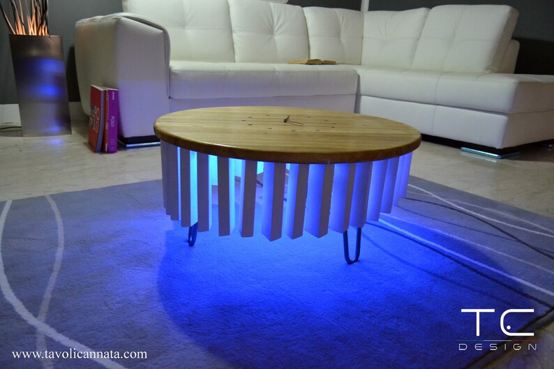Round Coffee Table With Led Lights Wooden Modern Design Etsy