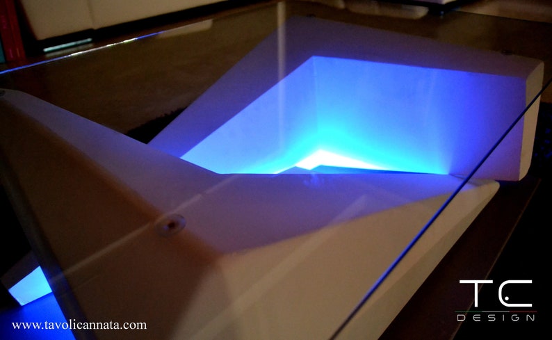 Modern coffee table with led lights in wood and glass Silver model image 4