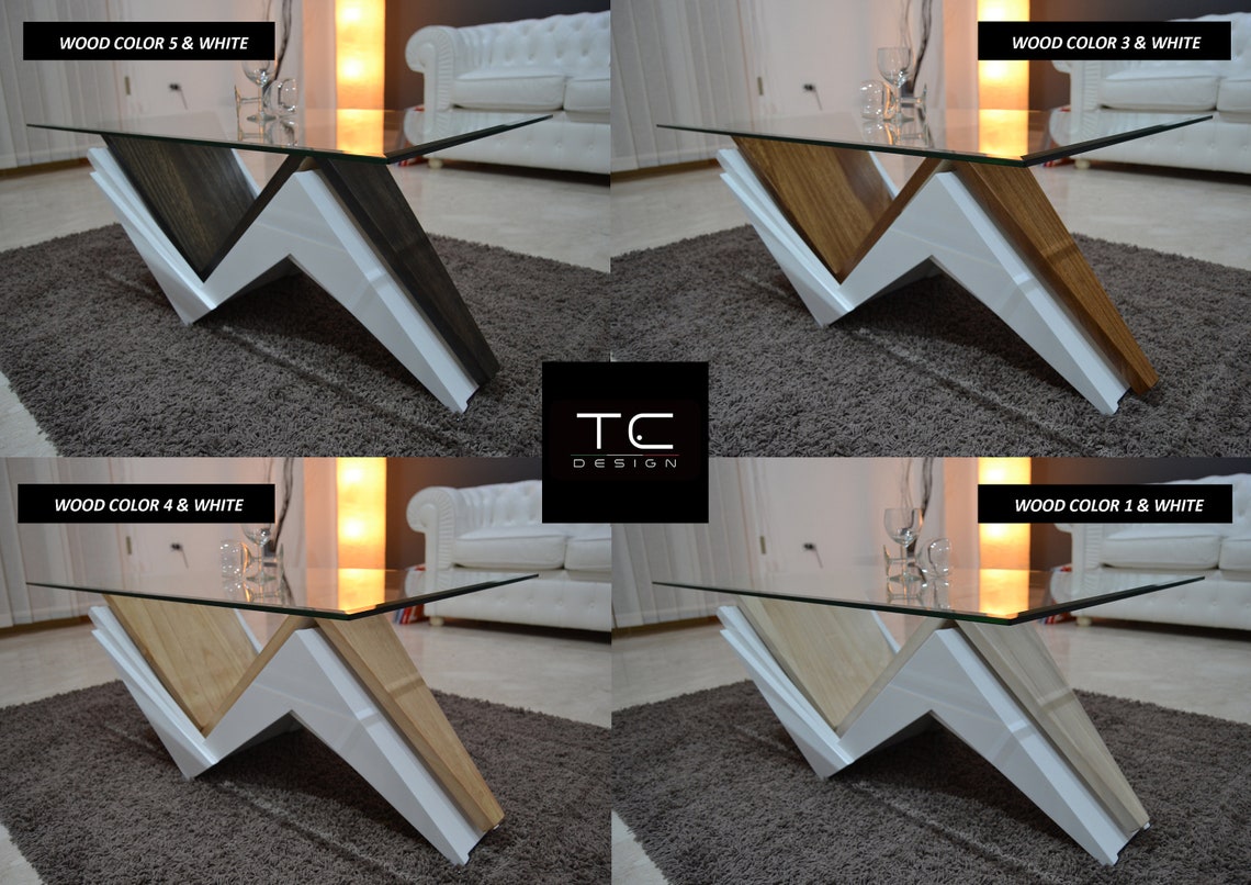 Modern Coffee Table in Wood and Glass With Led Lights | Etsy