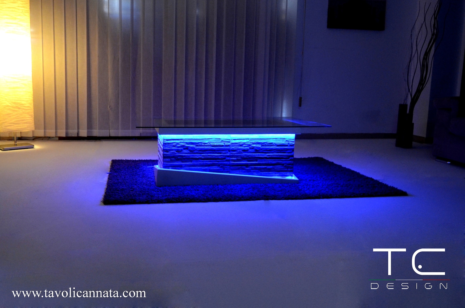 Stone Model Coffee Table With Led Lights Glass Top Etsy