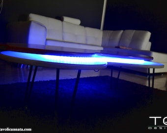 Wooden coffee table with led lights - black color - Duo model