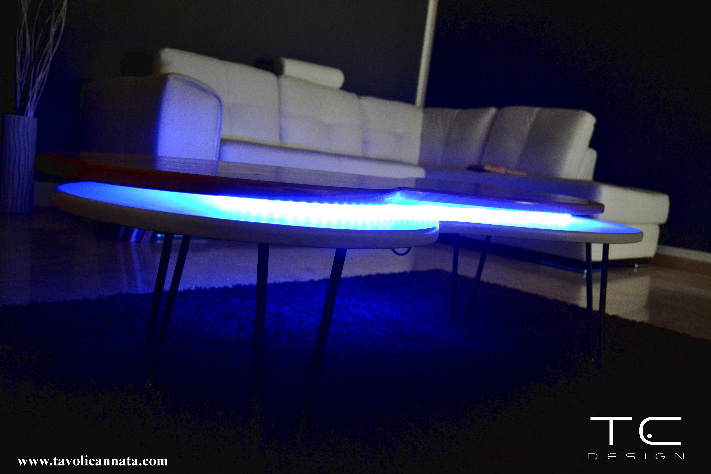 Wooden Coffee Table With Led Lights Black Color Duo Model Etsy
