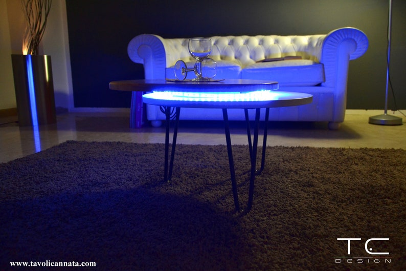 Round Wooden Coffee Table With Led Lights Eclissi Model Etsy