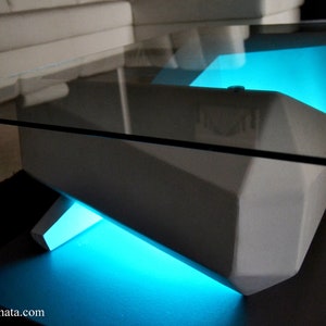 Modern coffee table with led lights in wood and glass Silver model image 3