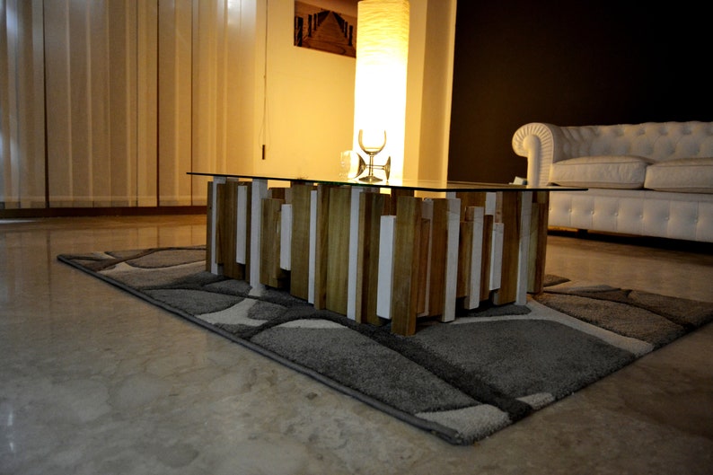 Wood And Glass Coffee Table White Natural Image 0