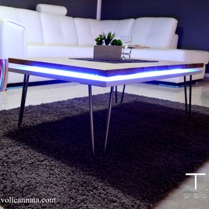 Modern coffee table in wood with led lights - Evo model in white colour