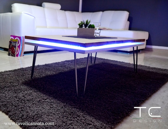 Modern Wooden Coffee Table With Led Lights Evo Model Etsy