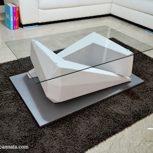 Modern coffee table in wood and glass - Silver model