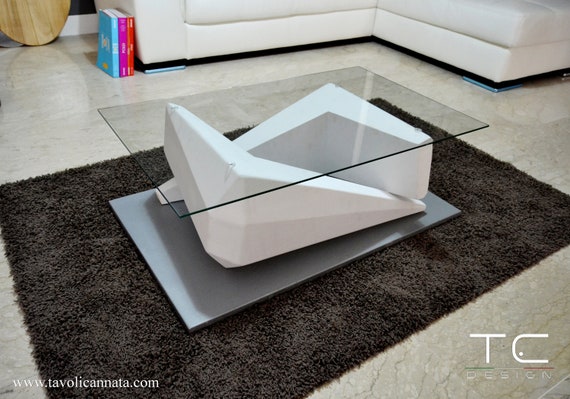 Salontafel woonkamer wit modern design glas Etsy België