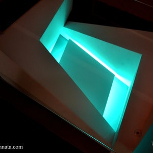 Modern coffee table with led lights in wood and glass Silver model image 5