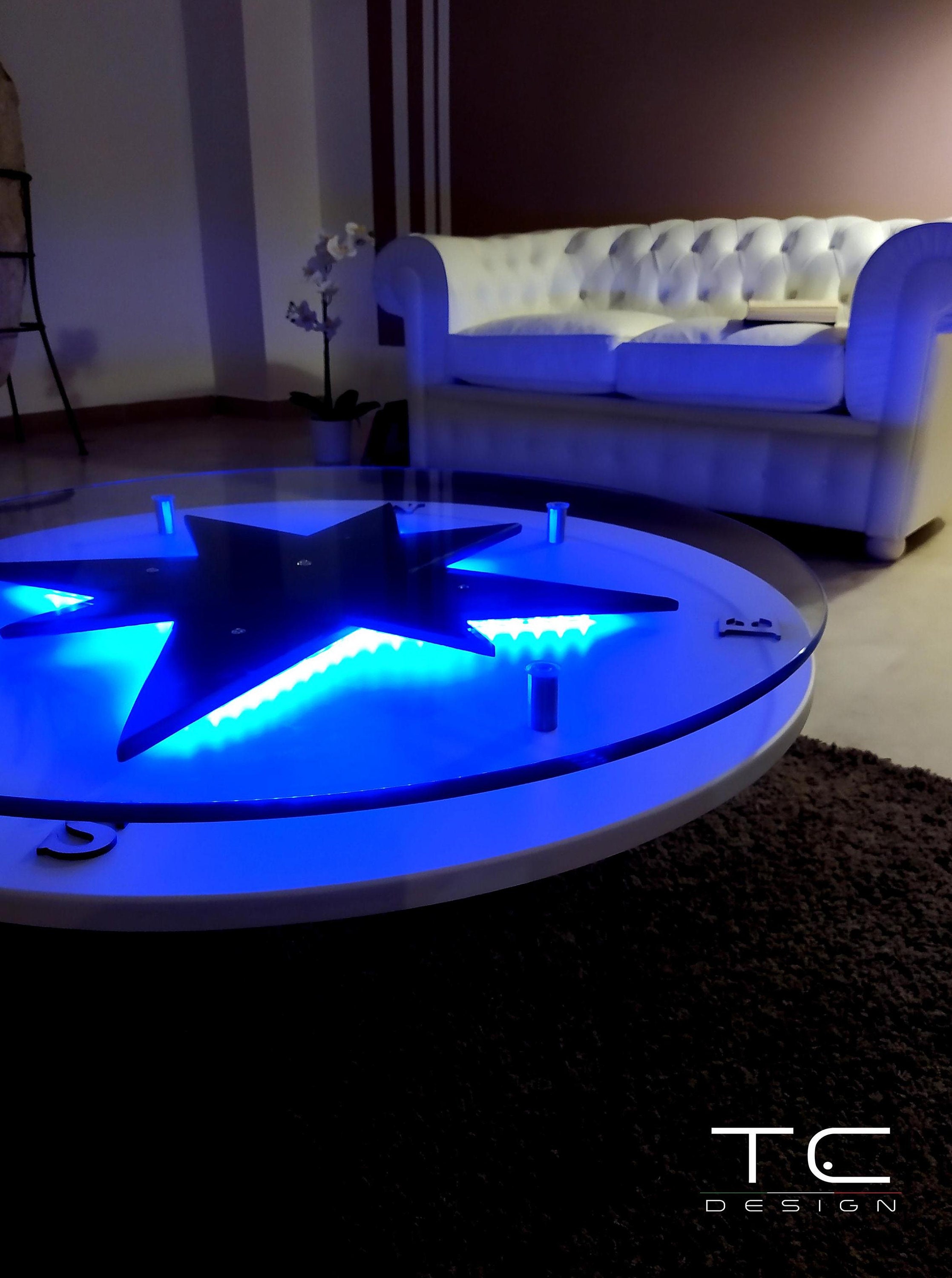 Destiny Modern Glass Round Coffee Table With Led Lights Etsy