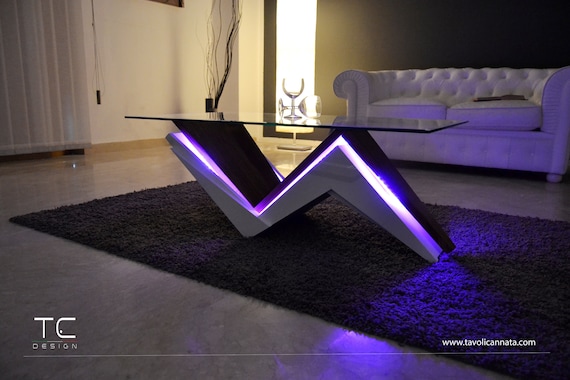 Regeneratief doel Aanstellen Moderne salontafel in hout en glas met led-verlichting model - Etsy  Nederland