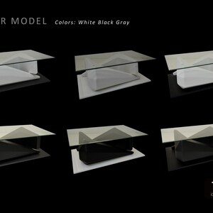 Modern coffee table with led lights in wood and glass Silver model image 6