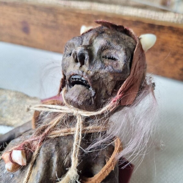 MUMMIFIED TOOTH FAIRY, Macabre Creature in Vintage Wooden Box with Artefacts