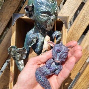 WATER DEMON and UNICORN Mermaid Pet, Unique Fantasy Creatures, Water Serpent Art, Sea Demon Decor, Merfolk Gift, Metallic Creature