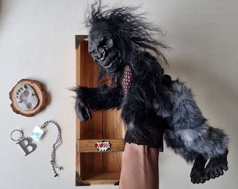 BIGFOOT SASQUATCH DISPLAY, Unique Cryptid Gift, Hairy Friend, Footprint Wall Decor
