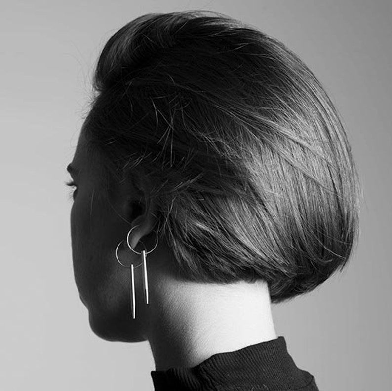 Silver Nail earrings Small Hoop Earrings Droop Earrings Dangle Earrings Long Earrings Minimalist jewelry