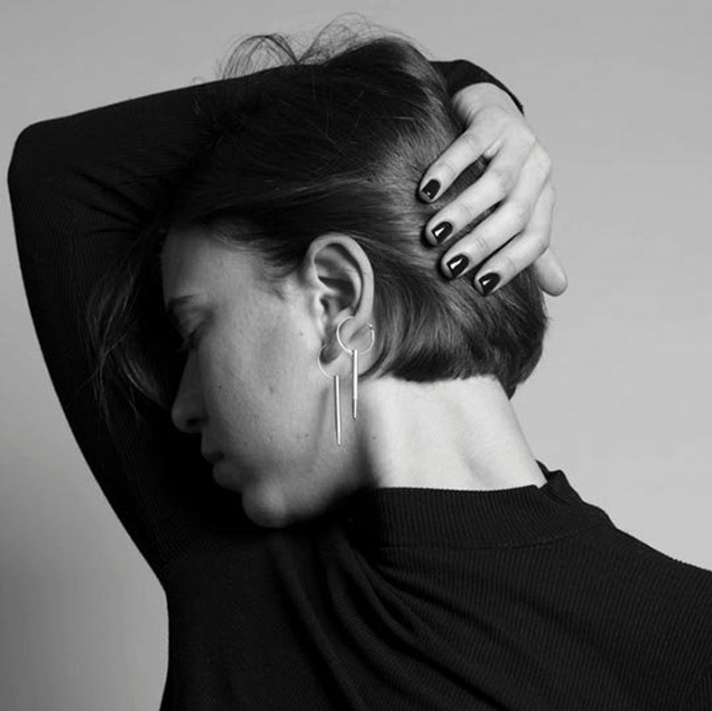 Silver Nail earrings Small Hoop Earrings Droop Earrings Dangle Earrings Long Earrings Minimalist jewelry