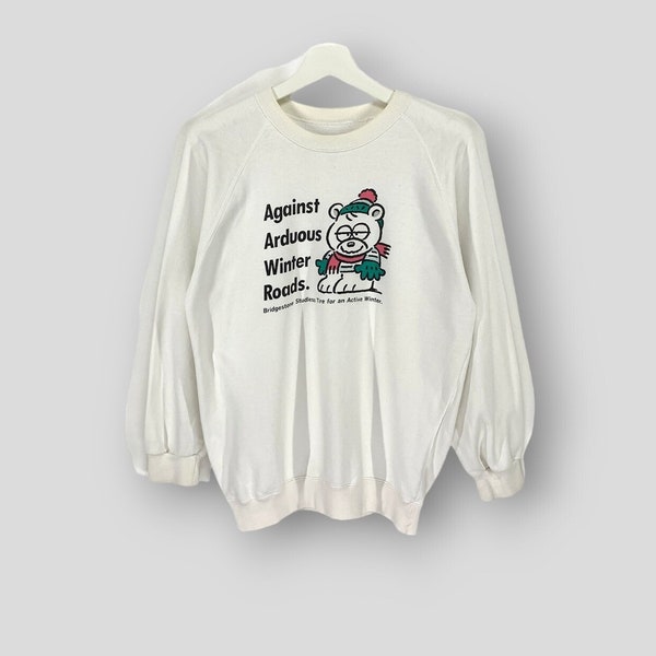 Vintage 90s Bridgestone studless tire promo sweatshirt racing sportswear white crewneck pullover size Small