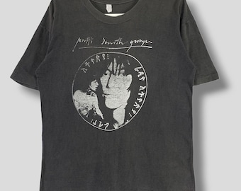 Camiseta vintage rara de los años 70 de Patti Smith Group Radio Etiopía, gira de conciertos de punk rock en Nueva York, camiseta negra de una sola puntada, talla mediana.
