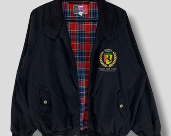 Vintage 90s Ferrari grand prix team tartan plaid line harrington jacket Formula 1 racing team bomber jacket black racing jacket size Medium