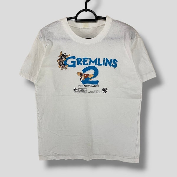 Vintage 90s Gremlins 2 the new batch movie tshirt black comedy horror movie tee collectible white white single stich film shirt size Medium