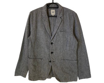 Vintage Y2K FOB factory cotton linen hospital jacket Shimonoko kurashiki casual outerwear light chore jacket chambray work jacket gray Small