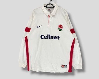 Camiseta de rugby de Inglaterra vintage de los años 90, stock muerto, uniforme deportivo de rugby coleccionable, ropa urbana deportiva Nike blanca XL Celnett rugby