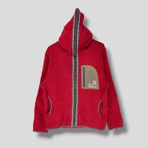 Chaqueta con capucha y cremallera completa Vintage Go slow caravan Native Stripe, marca japonesa, estilo urbano, para exteriores, estilo pasamontañas, color rojo, talla M.