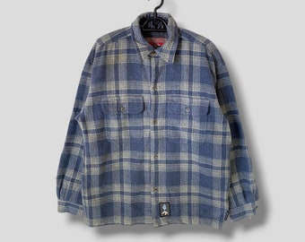 Vintage 90-tals Quiksilver rutig ullflanell streetwear surfkläder casual blå Small-Medium