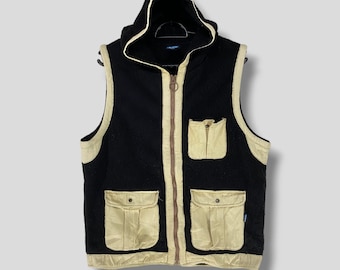 Vintage Y2K Kavu canvas fleece vest jacket outdoor streetwear casual outfits outerwear zip up utility vest sleeveless jacket Medium