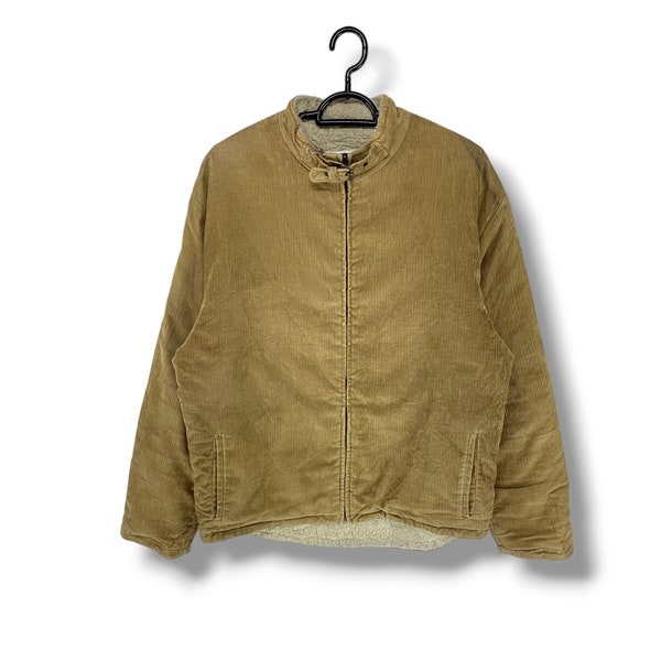 Vintage Paul & Joe corduroy sherpa works jacket designer casual outfits warm outerwear rugged zip up jacket bomber brown Medium