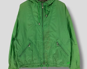 Kurtka sportowa Versace z nylonu, vintage, designerska, codzienna odzież wierzchnia, lekka, zapinana na zamek, z kapturem, w kolorze zielonym, rozmiar 50
