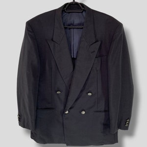Vintage 90s Lanvin double breasted wool mohair blazer designer business casual outfits fashion outerwear suit sports jacket black Medium