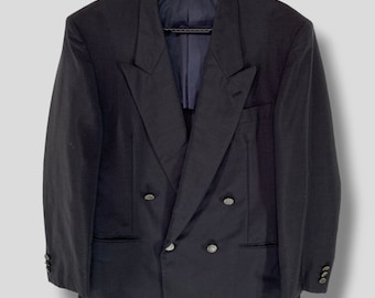 Blazer vintage Lanvin de doble botonadura de lana y mohair, diseño preppy, para negocios, informal, ropa de abrigo, traje, chaqueta deportiva negra, talla mediana