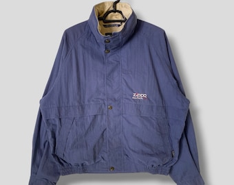 Vintage Zippo embroidered logo checkered line jacket outdoor casual outerwear utility bomber windbreaker blue Large