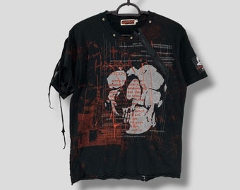 Vintage Y2K Hiderock zipper bondage distressed punk tshirt Japanese brand seditionaries style goth tee black Medium