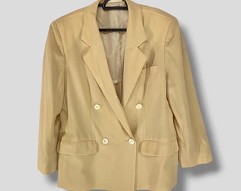 Vintage 90s Burberrys double breasted blazer designer business casual outfits outerwear suit coat beige size 42