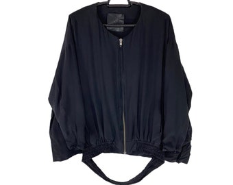 D.Efect asymmetrical ribs satin jacket designer avantgarde imperfection casual outfits outerwear zipper light jacket black size 34