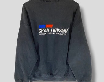 Rare Vintage 90s Gran Turismo 1 racing simulation video game embroidered logo promo sweatshirt Sony playstation iconic game size Large