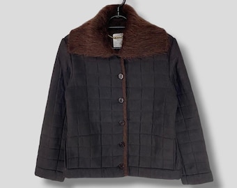 Vintage Celine mohair quilted jacket designer preppy casual outfit outerwear warm jacket womenswear brown Small
