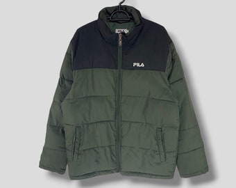 Vintage Y2K Fila two tone quilted puff jacket outdoor streetwear casual outfit outerwear light zip up jacket windbreaker bomber Medium