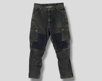 talla 34 Vintage Y2K Mad Hectic pantalón de mezclilla de doble rodilla marca japonesa trajes casuales moda streetwear jeans desgaste inferior gris Grande