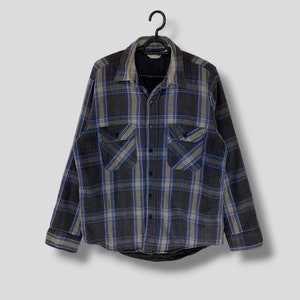 Vintage 80s Five Brother Blue Plaid Flannel Quilted Line Vintage 80s Five Brother Blue Plaid Flannel Quilted Line